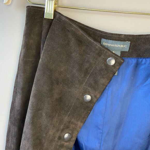 VTG Y2K Banana Republic Brown Suede Snap Skirt 70s Revival Made in Canada SZ 8 - Picture 3 of 10